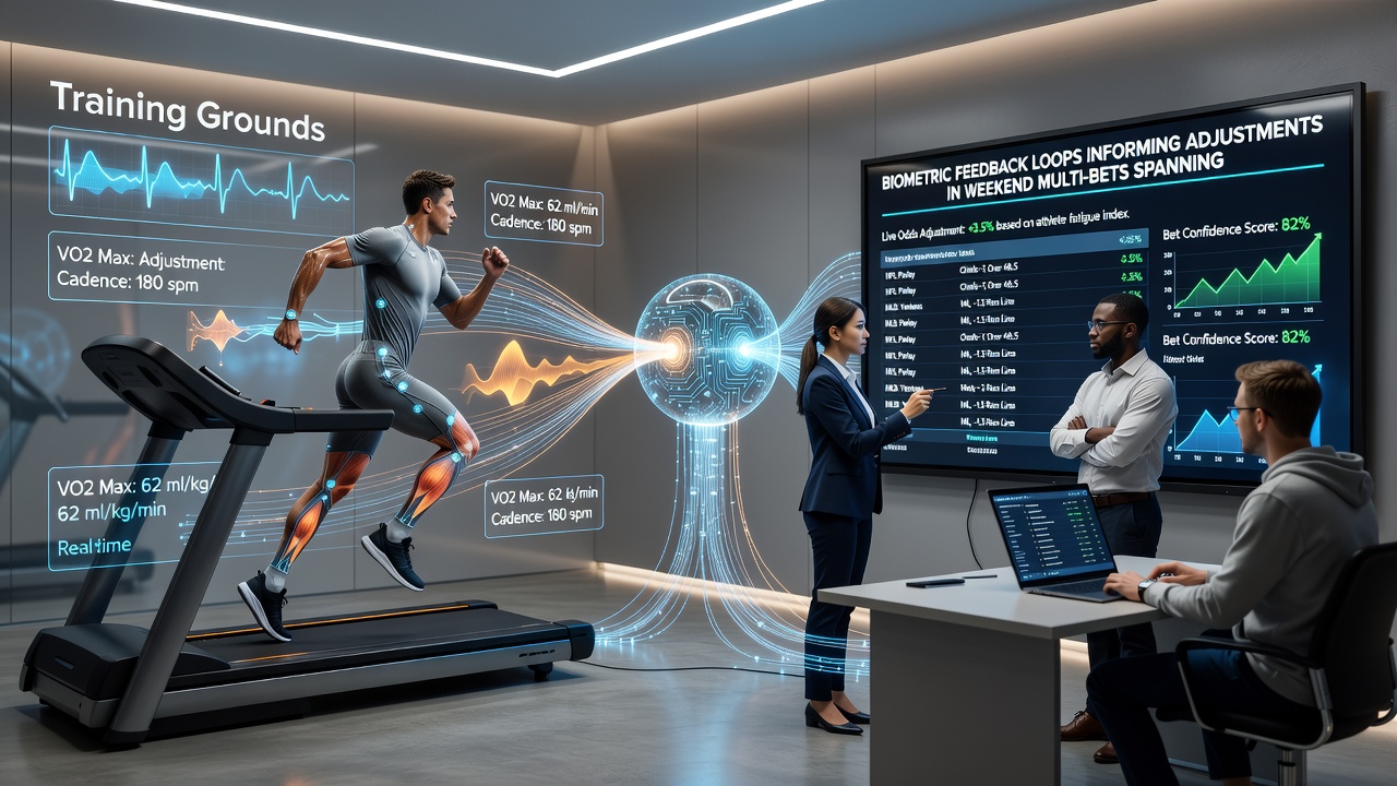 Data dashboards displaying real-time biometric metrics from both soccer players and racehorses