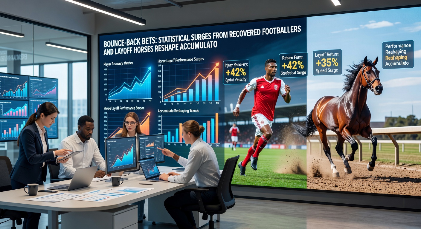Graph overlay of footballer goal surges post-injury and horse win rates after layoffs, illustrating statistical parallels in betting value