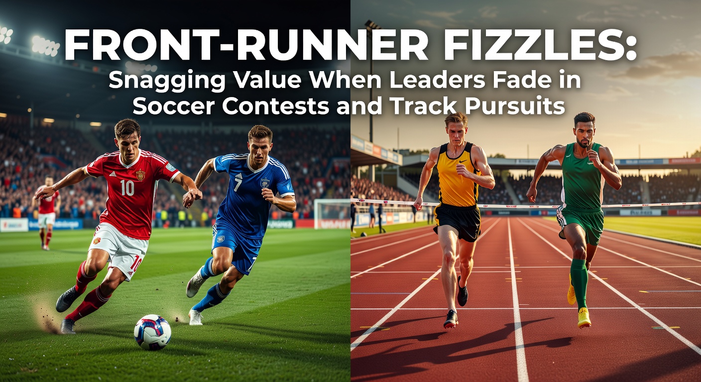 A soccer player chasing down a tiring front-runner on a rain-slicked pitch, mirrored by a horse fading on the final stretch of a track race