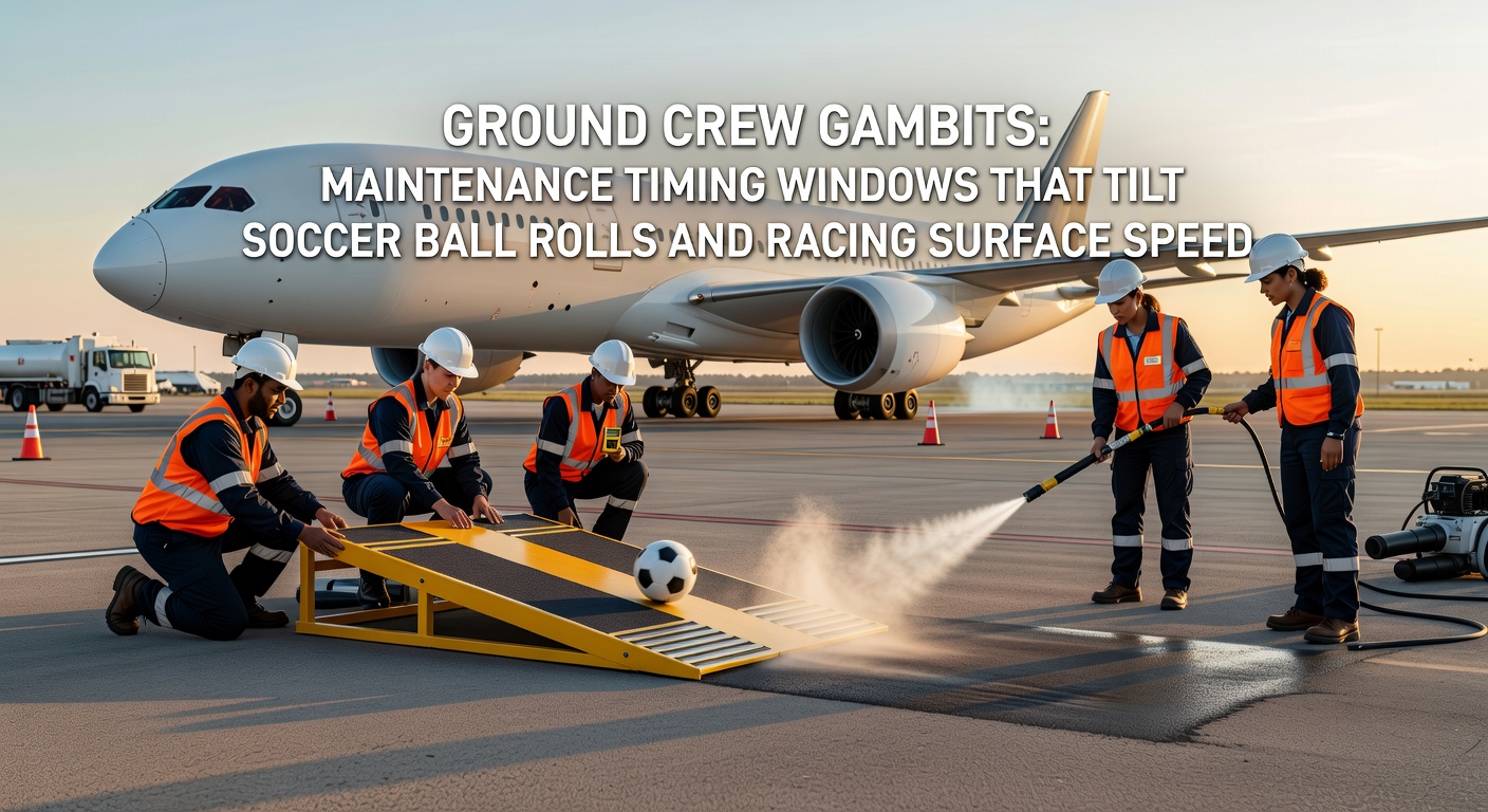 Racing track ground crew performing surface maintenance during optimal timing window