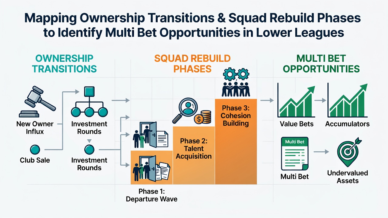 Timeline chart illustrating squad rebuild phases in lower league soccer alongside stable transition metrics in flat racing
