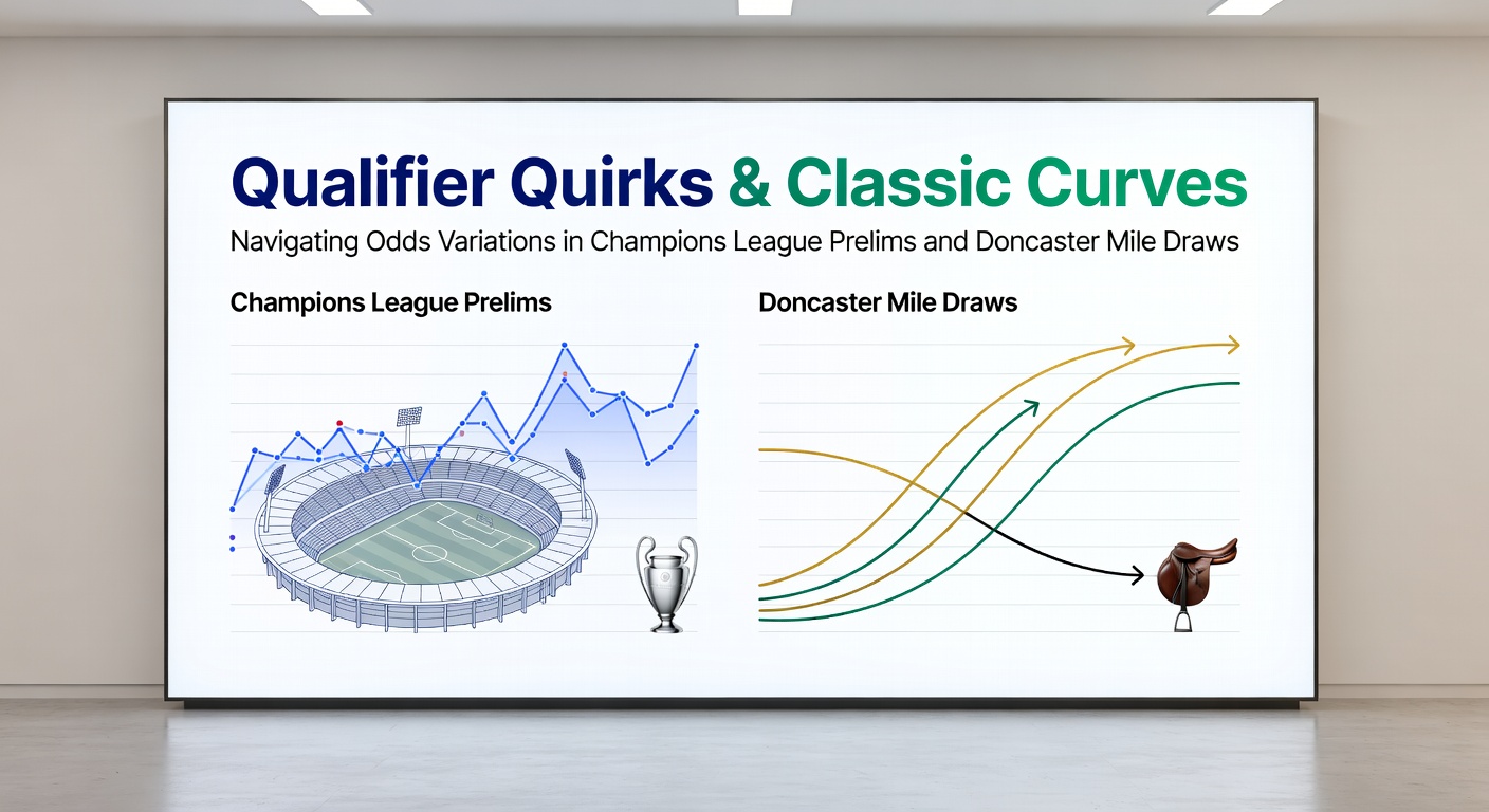 Champions League qualifying draw board with team logos and odds fluctuations displayed on screens