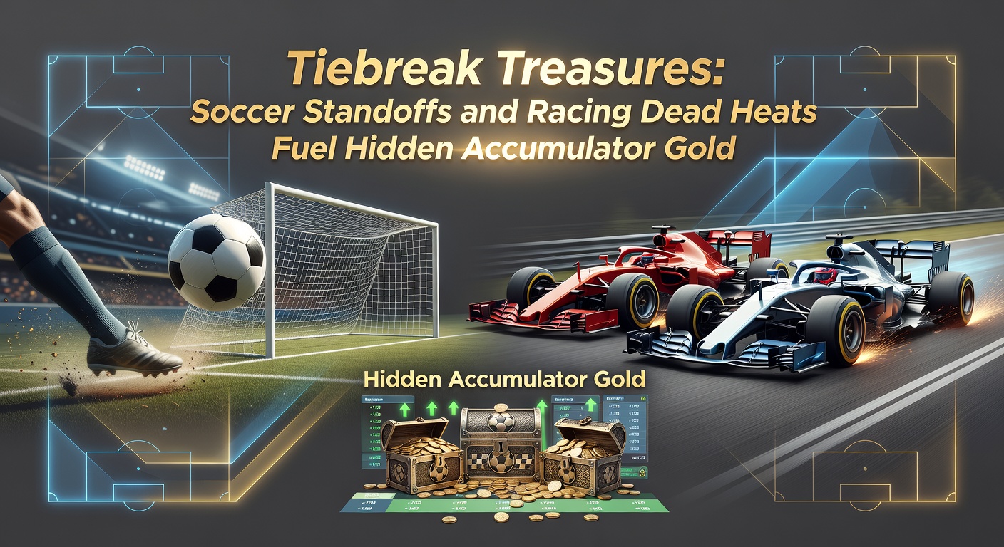 Horse racing dead heat with two horses necks apart at the finish line, alongside a soccer penalty tiebreaker shootout