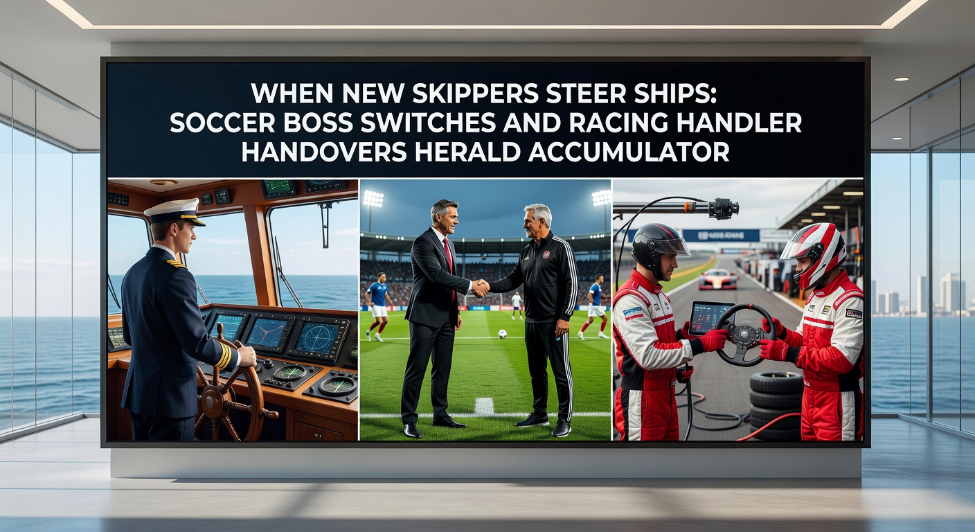 A soccer manager directing play from the sidelines alongside a horse racing trainer inspecting a thoroughbred in the paddock, symbolizing leadership changes in sports betting contexts